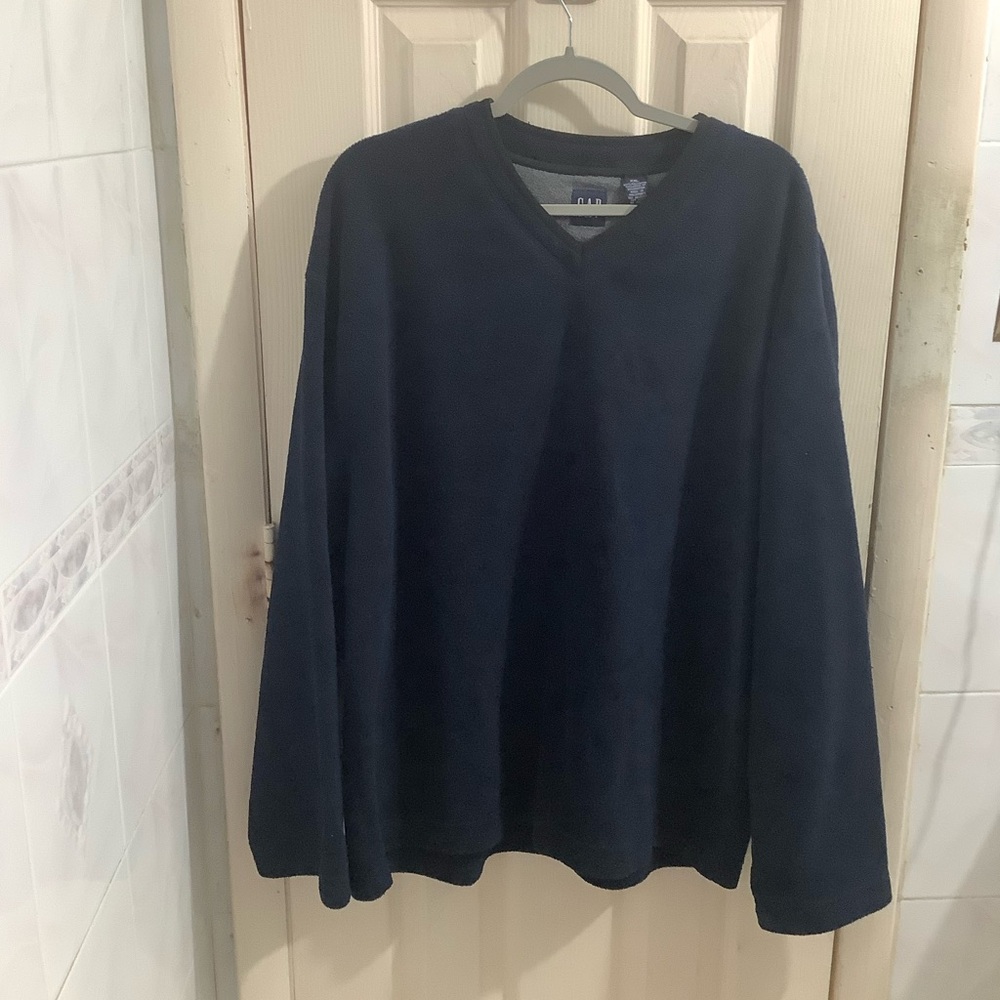 Vtg Gap Sweater Men XXL Navy Blue Fleece V Neck Pullover Sweatshirt Preppy